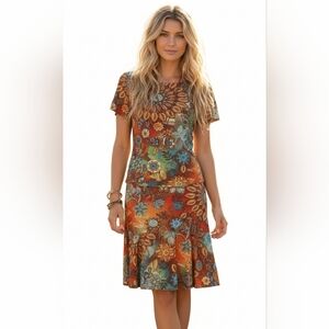 Vintage Floral Boho Multicolor Skirt Set Medium